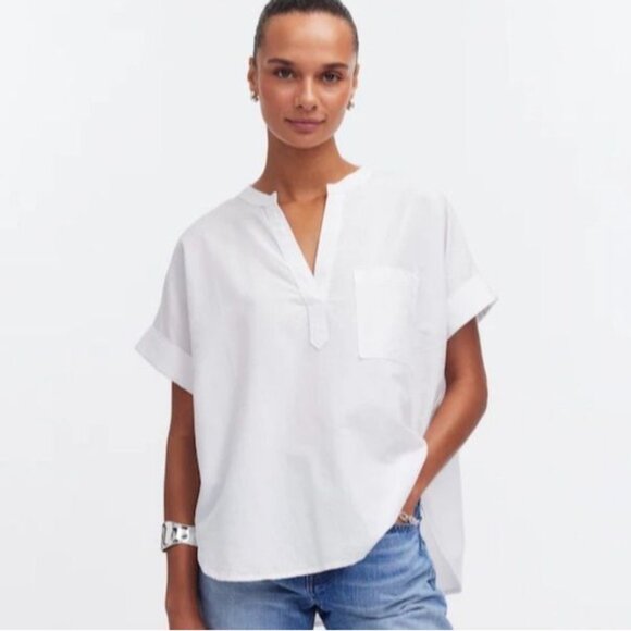 Madewell Lakeline Pipeline Popover Shirttail Top Small White Relaxed Fit NWT - Picture 6 of 8
